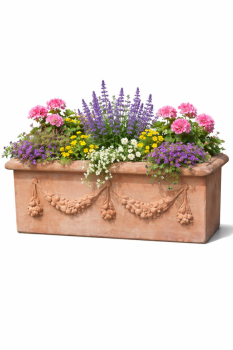 Preview: Grand bac à fleurs en terre cuite Impruneta avec décor floral – artisanat toscan d’exception